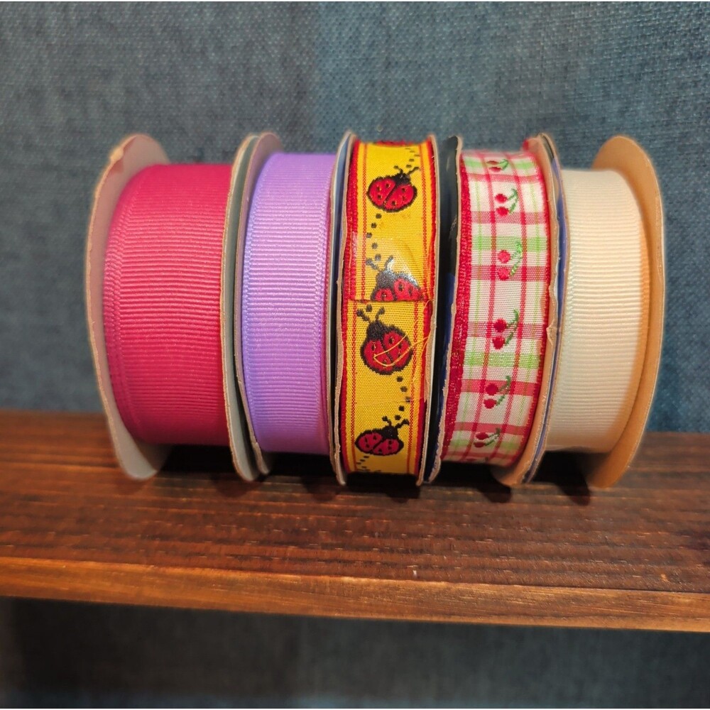 Offray Ribbon Lot 5 Ladybug Cherry Solid Spring Craft Destash - Picture 8 of 16